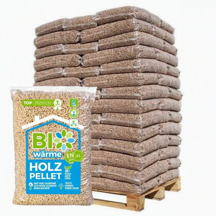 Pellet di legno Bio Wärme Holz ENplus A1 – Abete 100%— Bancale da 72 sacchi da 15kg