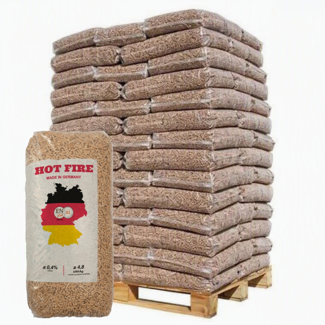 Pellet di legno premium HOT FIRE ENplus A1– bancale da 66 sacchi da 15kg