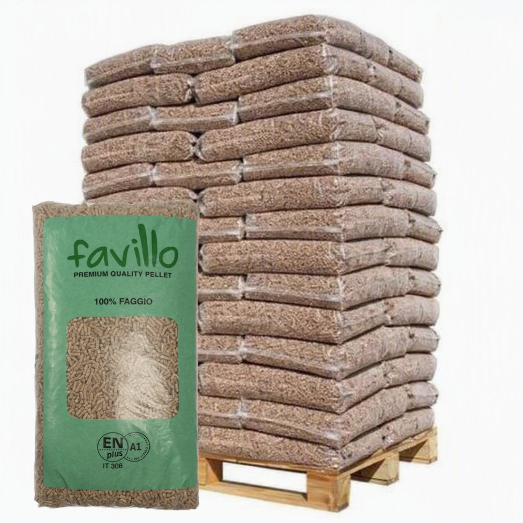 Pellet di legno Favillo 100% Faggio ENplus A1 – Bancale da 72 Sacchi da 15 kg