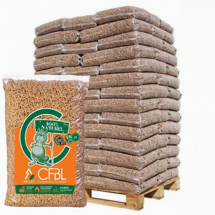 Pellet di legno CFBL– 100% abete rosso francese – Bancale da 72 sacchi da 15kg