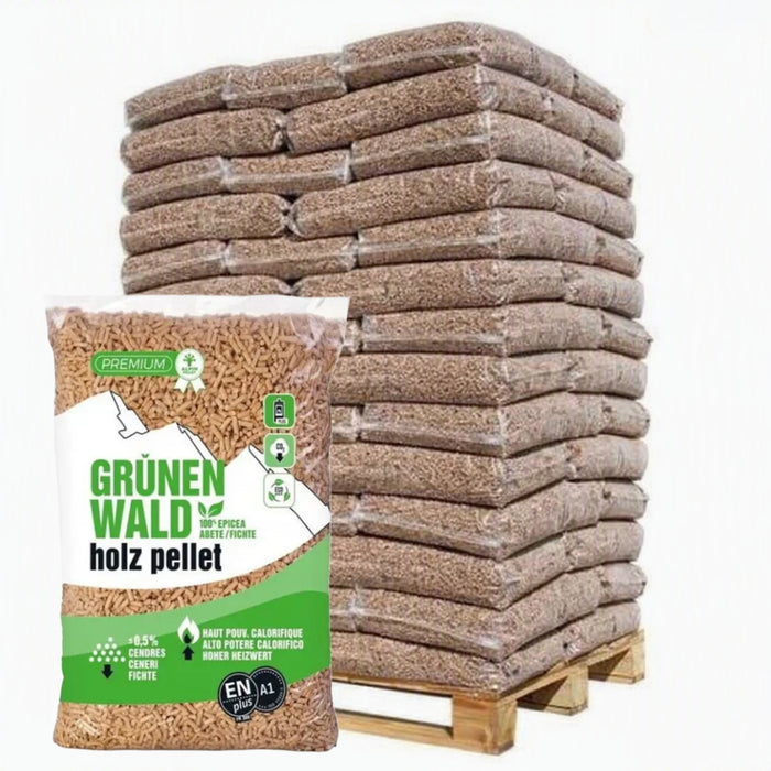 Pellet di legno Grünen Wald Holz ENplus A1 – Abete 100%— Bancale da 72 sacchi da 15kg