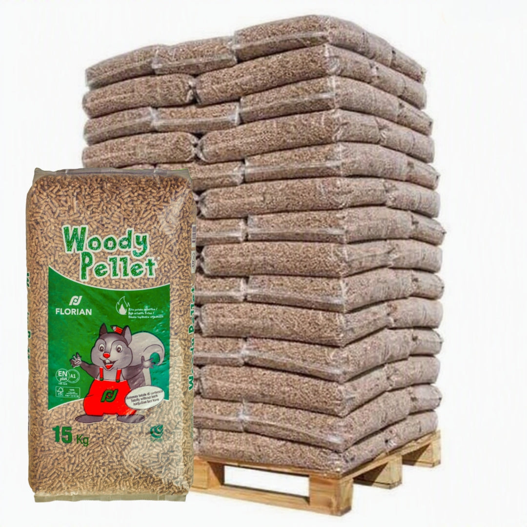 Pellet di legno Woodypellet ENplus A1—Bancale da 72 sacchi da 15kg