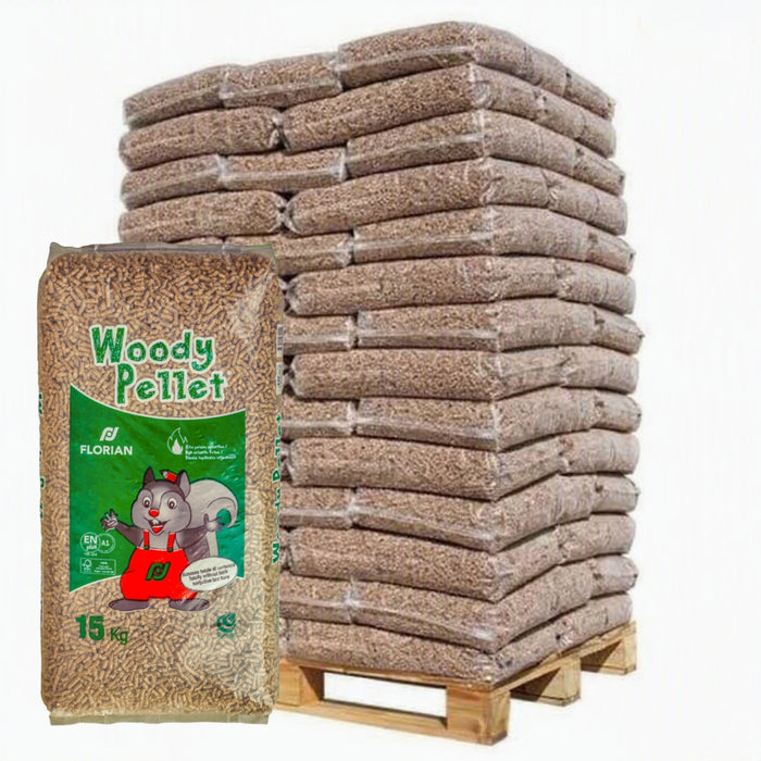 Pellet di legno Woodypellet ENplus A1—Bancale da 72 sacchi da 15kg