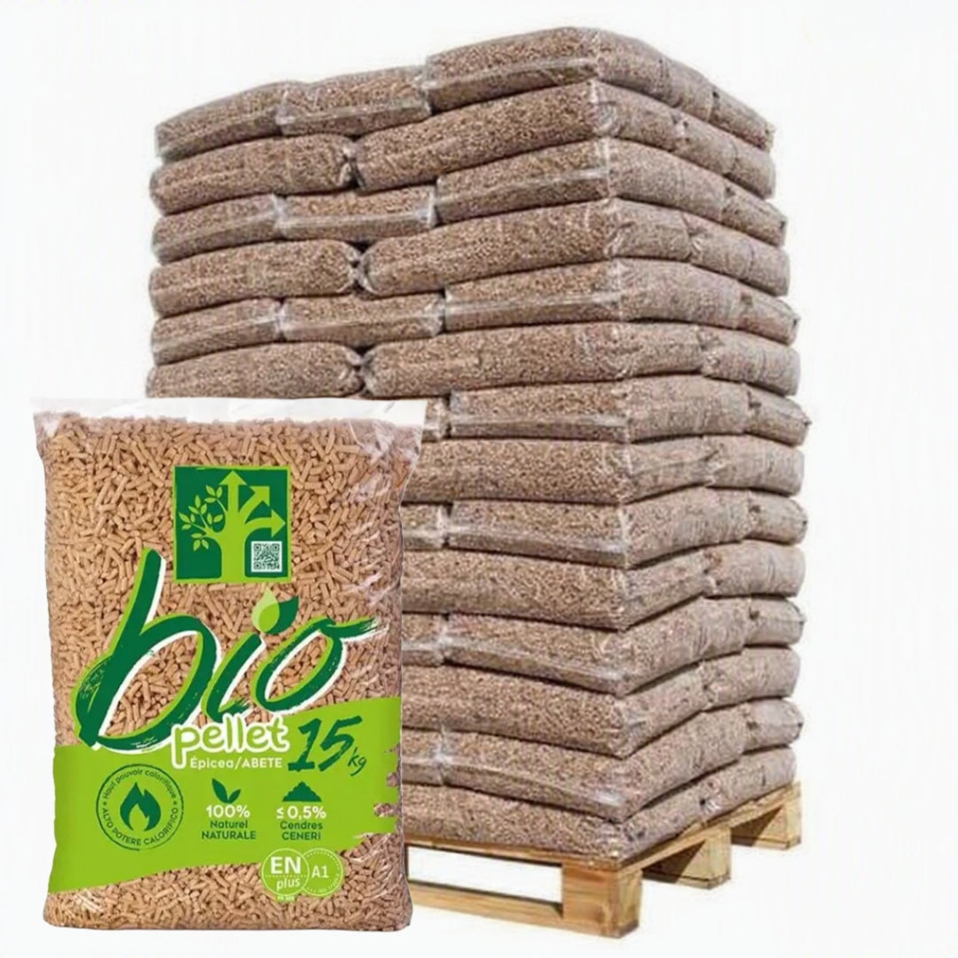 Pellet di legno Biopellet ENplus A1 – Épicea / Abete 100% — Bancale  da 72 sacchi da 15kg